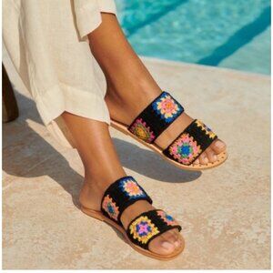 Manebí Black Crochet Granny Square Wide Strap‎ Sandals with Dust Bag Size 7